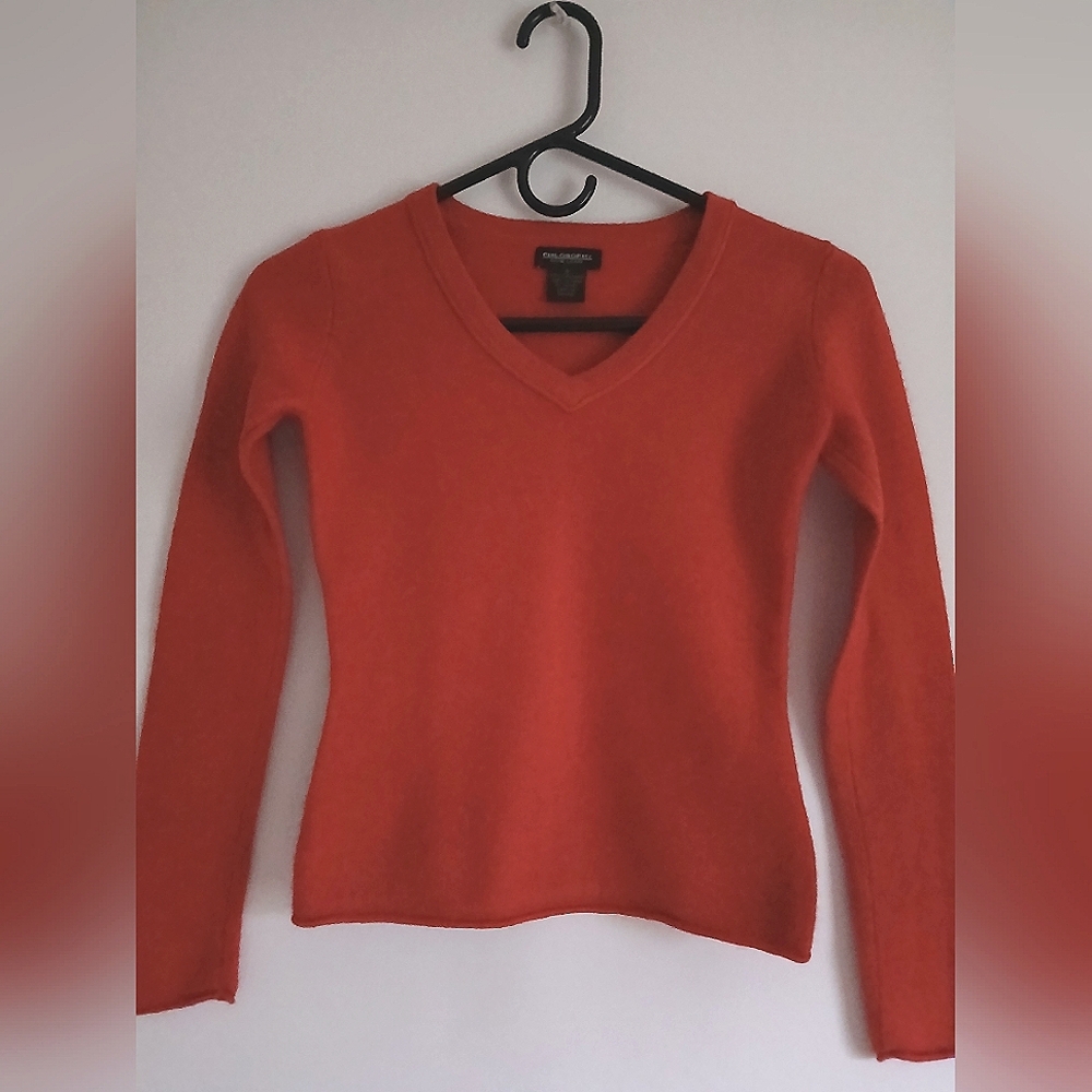 Children's Philosophy red/orange 100% cashmere vneck sweater SzSm